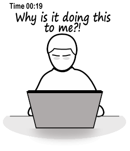 A research participant sits at a laptop. After 19 minutes: "Why is it doing this to me?!"