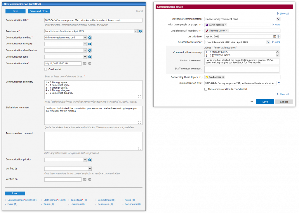 The form, before (left) and after.